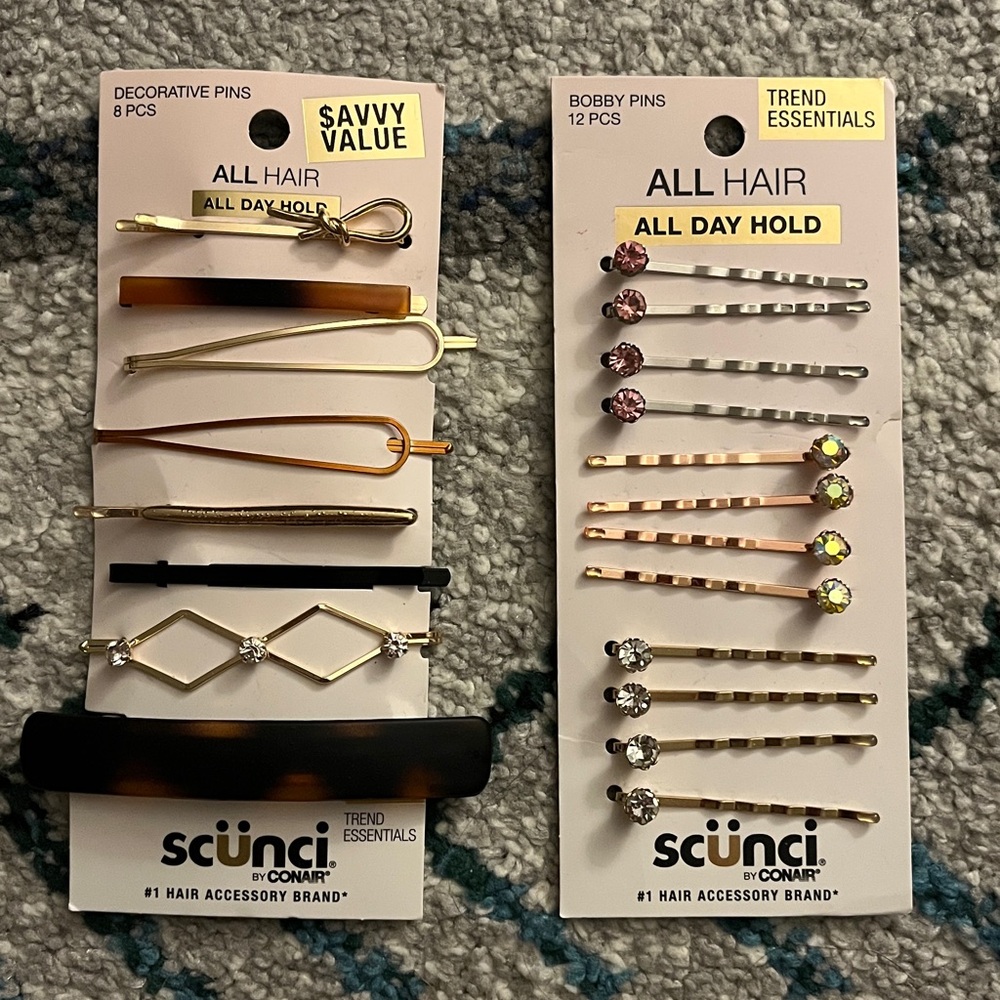 Scunci Decorative and Bobby Pins Set - Black, Gold, Silver